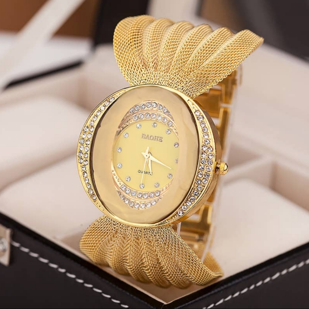 Oval Broadband Mesh Band Ladies Fashion Watch